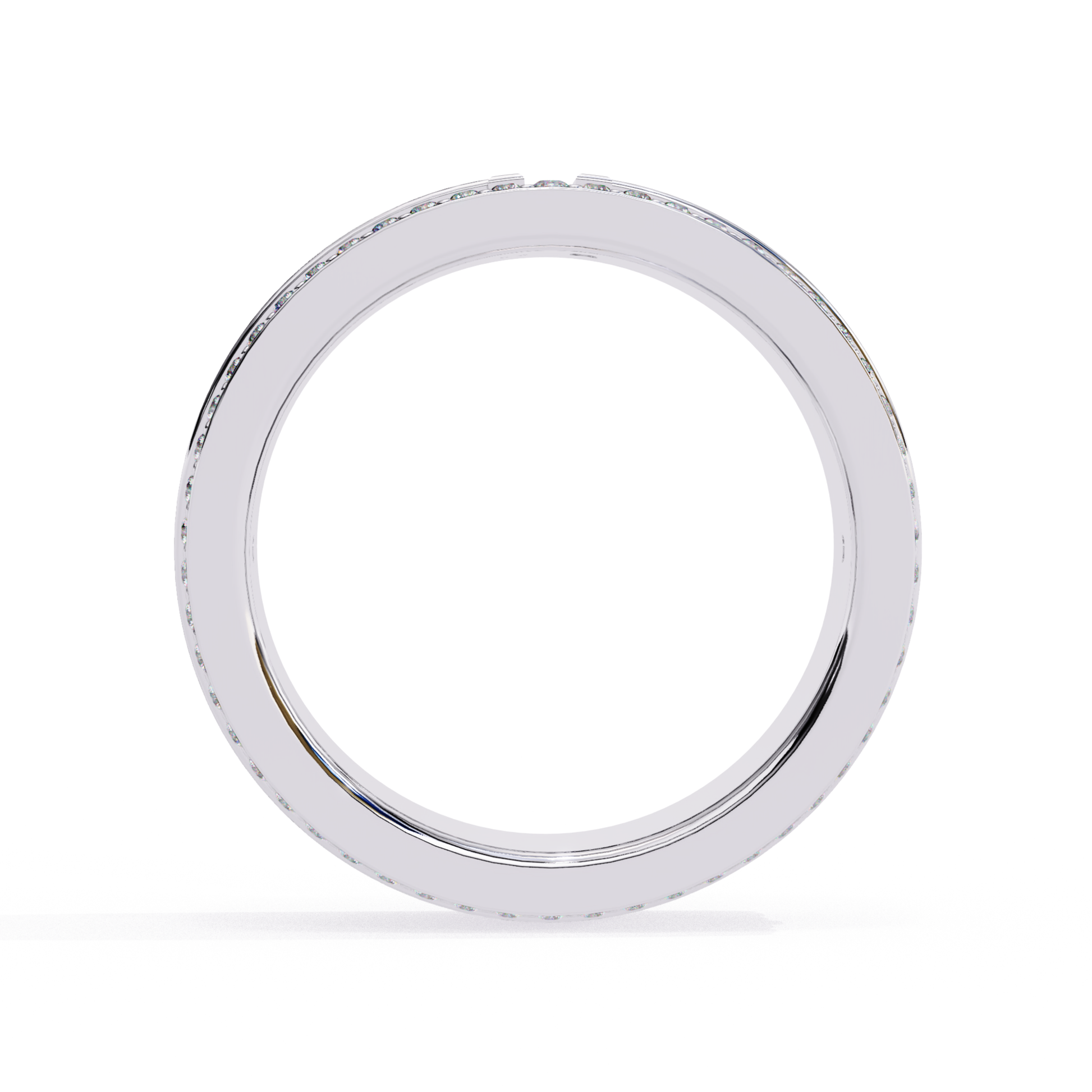 Back view of diamond edge band in white gold