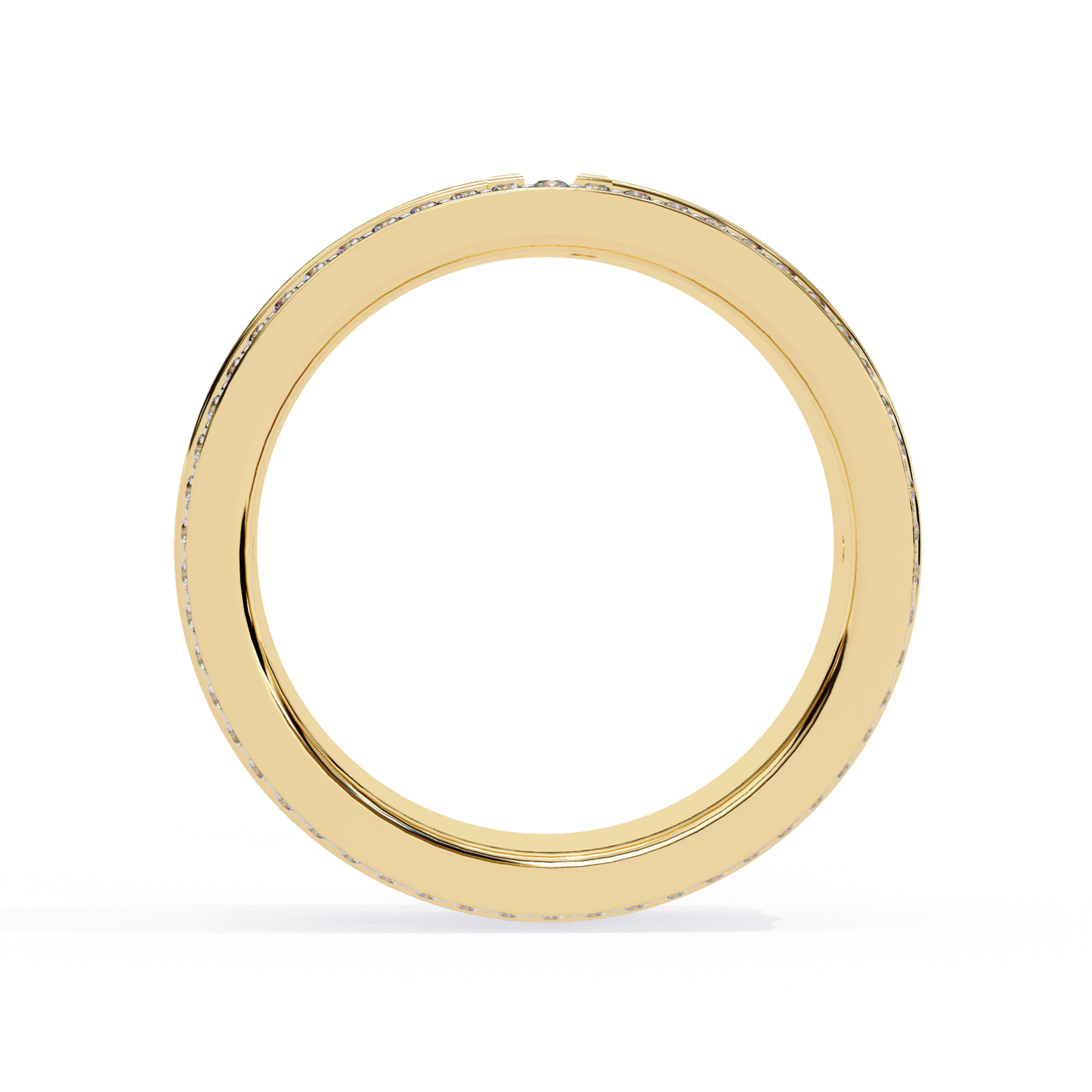 Back view of diamond edge band in yellow gold