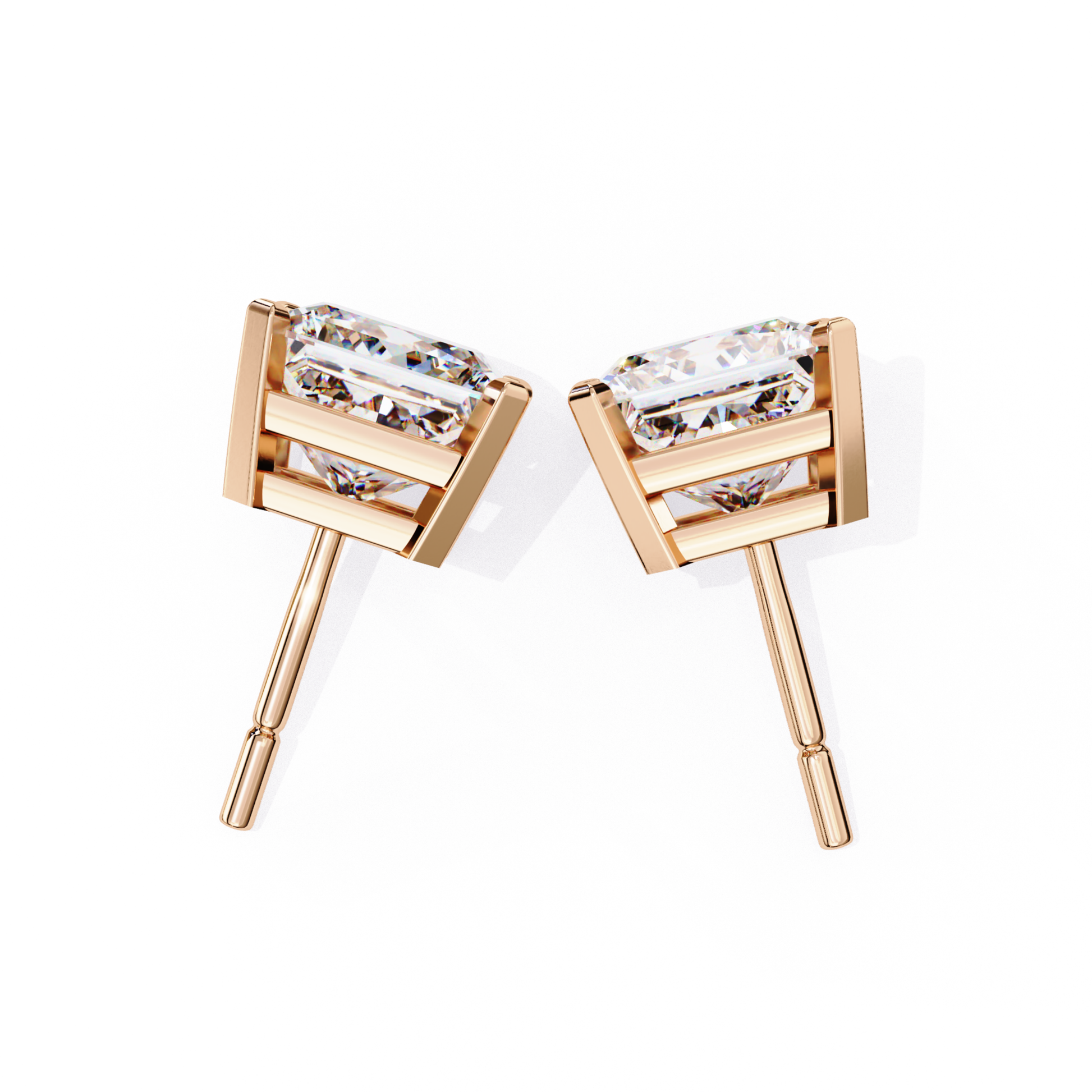 Back View Radiant Cut Diamond Stud In White Gold Open Basket Setting