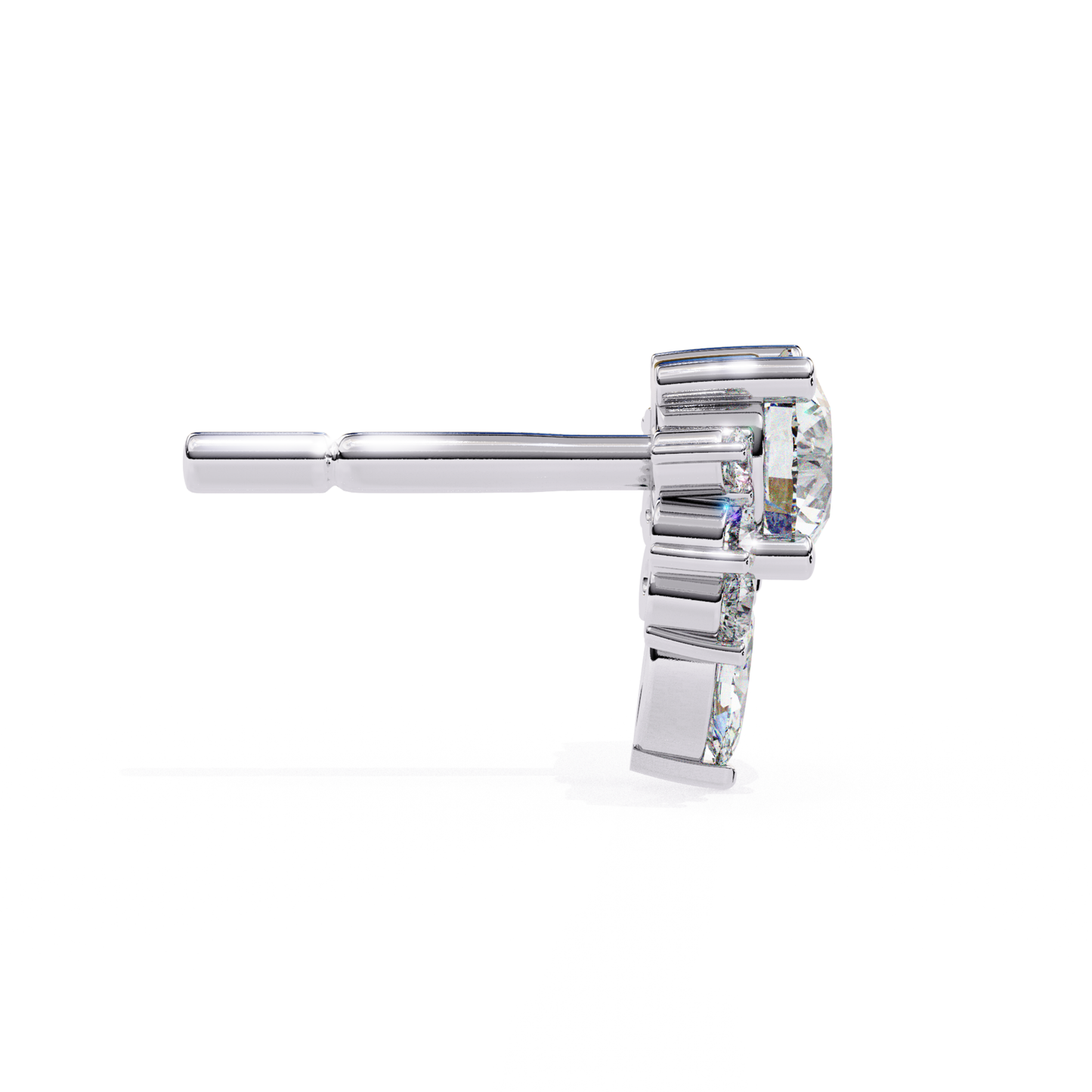 Stunning white-gold stud earrings adorned with sparkling diamonds in a clean, sophisticated arrangement.