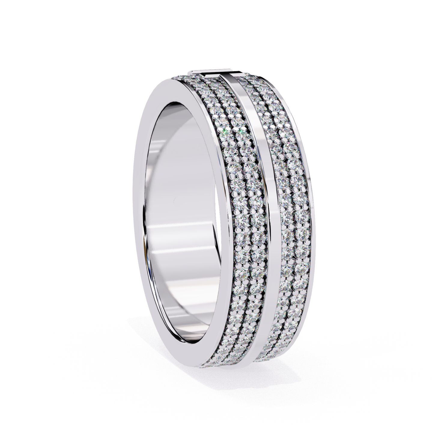 White gold band featuring two rows of pavé set diamonds