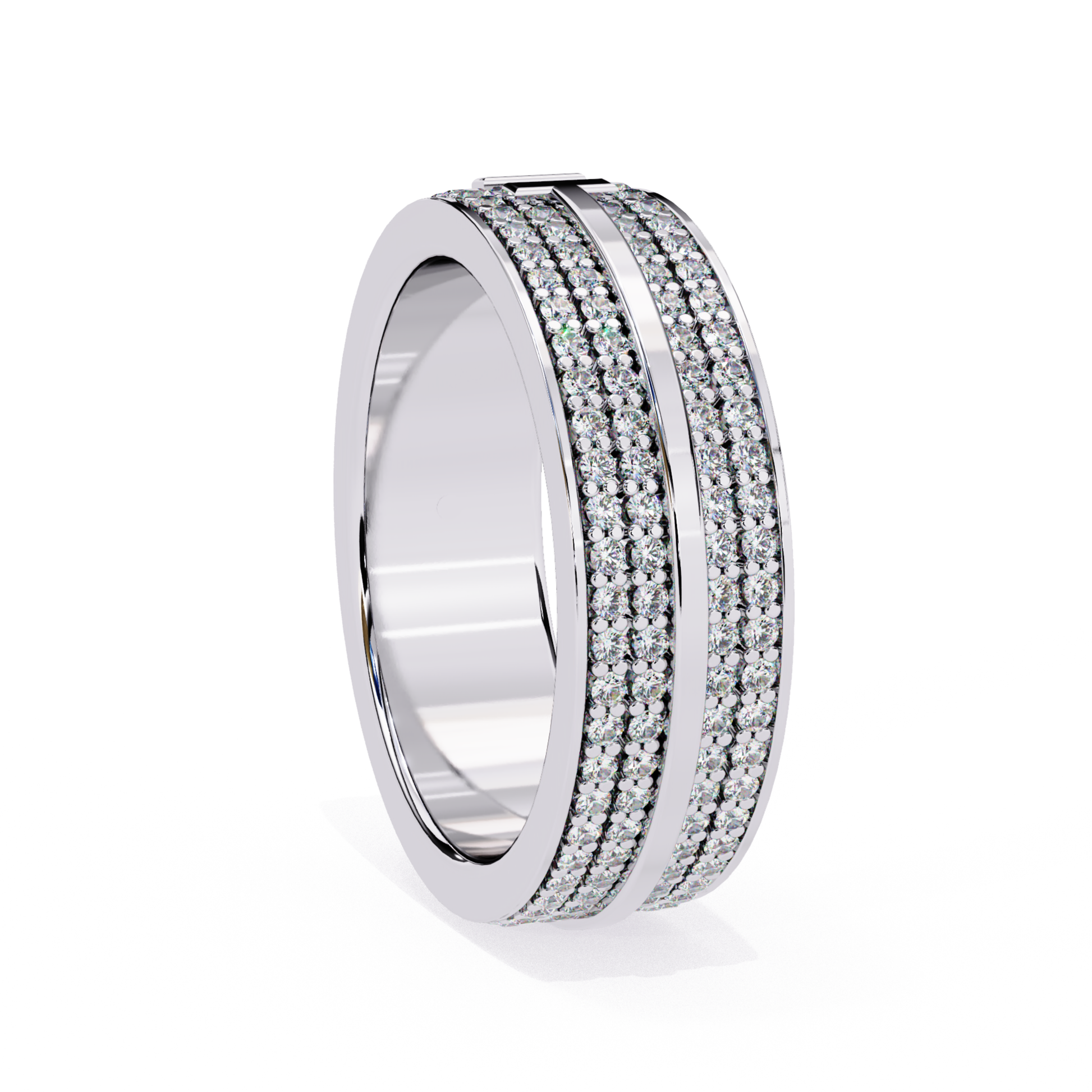 White gold band featuring two rows of pavé set diamonds
