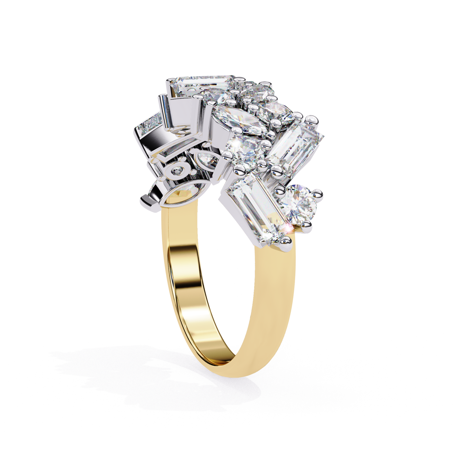 Yellow gold ring with diamonds set in an elegant pattern.