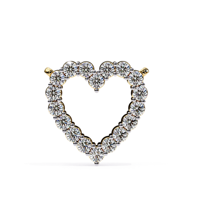 Heart-shaped diamond pendant set in gold with round diamonds outlining the heart.