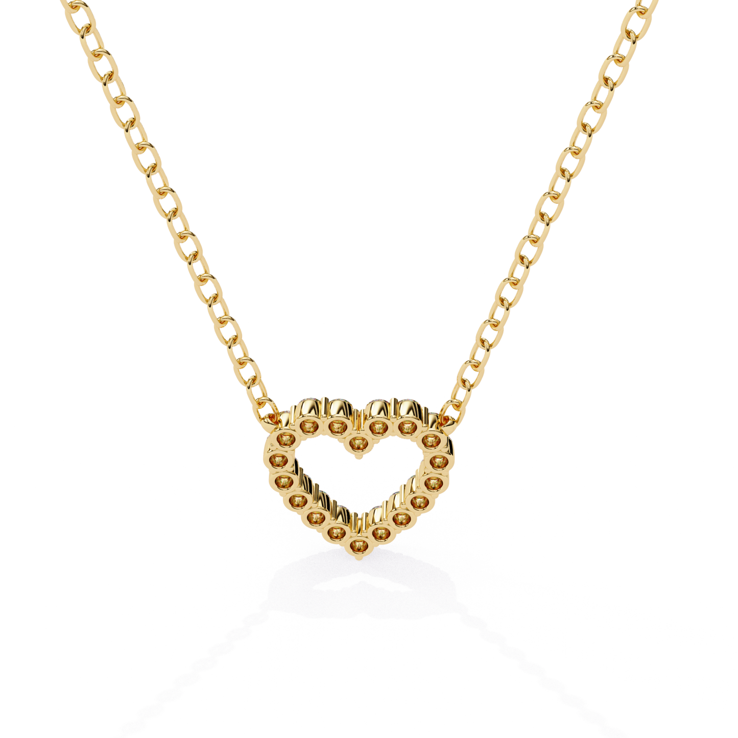 Heart-shaped necklace in gold with a dotted design, featuring a delicate chain.