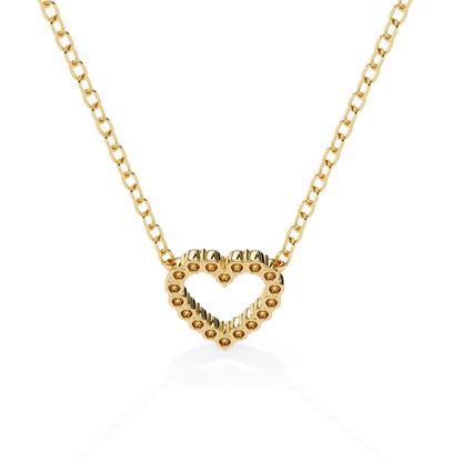 Heart-shaped necklace in gold with a dotted design, featuring a delicate chain.