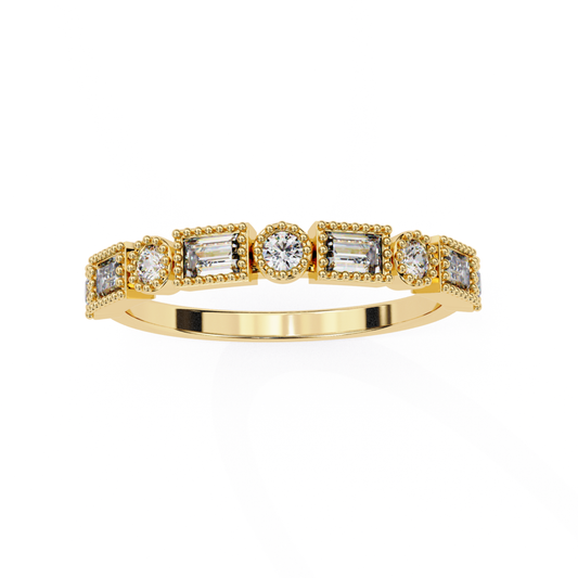 Gold Band With Round And Step Cut Gems Front View