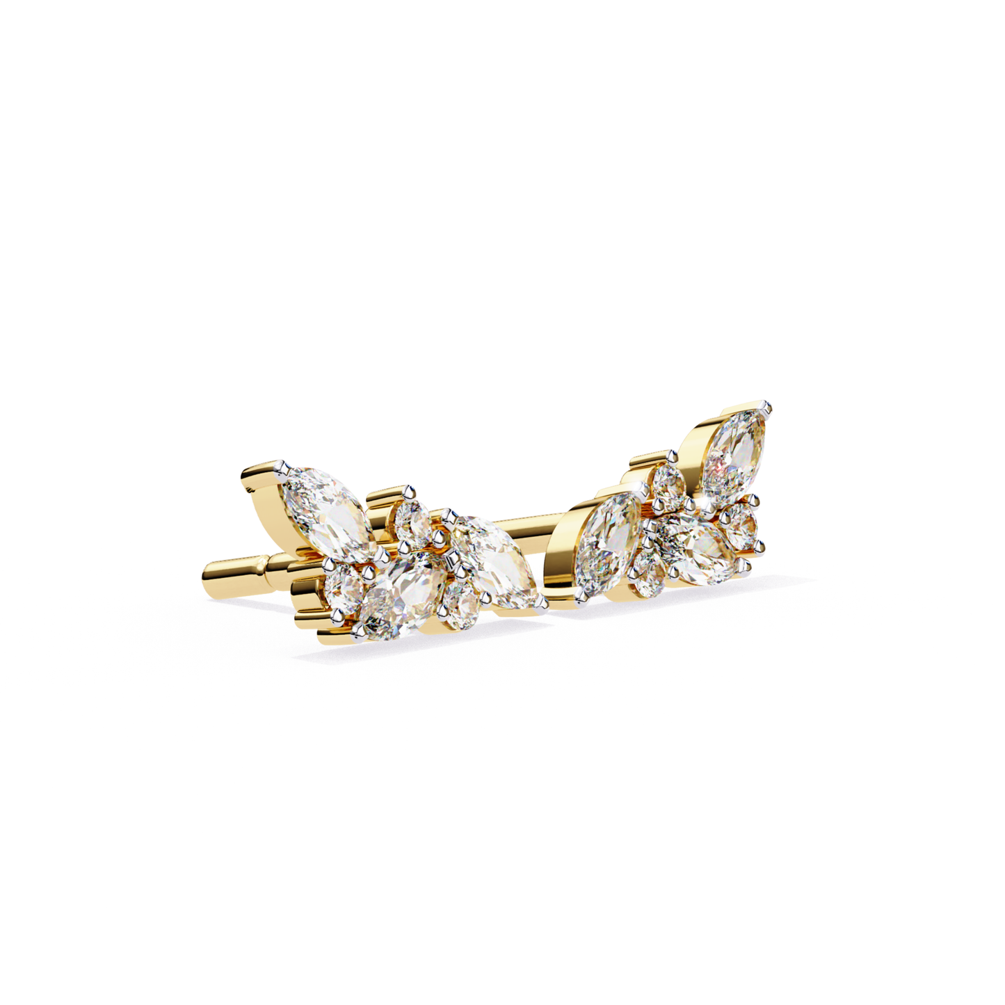 Dazzling yellow-gold earrings with a unique leaf-inspired diamond arrangement.