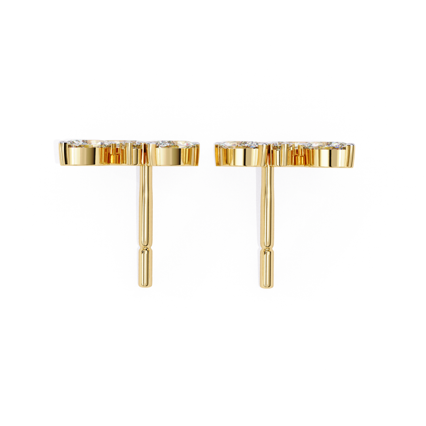  Radiant yellow-gold stud earrings featuring sparkling stones in a clean, modern design.