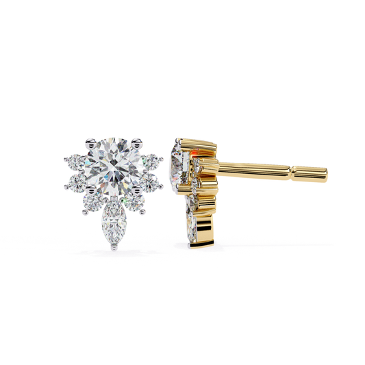 Bright yellow-gold earrings with a starburst diamond design that radiates elegance and sparkle.