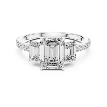 Emerald cut three stone diamond ring in white gold
White gold emerald diamond engagement ring with side stones
Emerald cut diamond ring with pave band in white gold
Three stone emerald diamond ring front view
White gold ring with emerald cut center diamond
Emerald cut lab diamond ring with tapered side stones
Minimal white gold emerald diamond engagement ring
Pave band emerald cut three stone ring
Classic emerald cut diamond ring in white gold
White gold three stone ring with emerald diamonds
