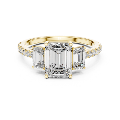 Emerald cut three stone diamond ring in yellow gold
Yellow gold emerald diamond engagement ring with side stones
Emerald cut diamond ring with pave band in yellow gold
Three stone emerald diamond ring front view
Yellow gold ring with emerald cut center diamond
Emerald cut lab diamond ring with tapered side stones
Minimal yellow gold emerald diamond engagement ring
Pave band emerald cut three stone ring
Classic emerald cut diamond ring in yellow gold
Yellow gold three stone ring with emerald diamonds