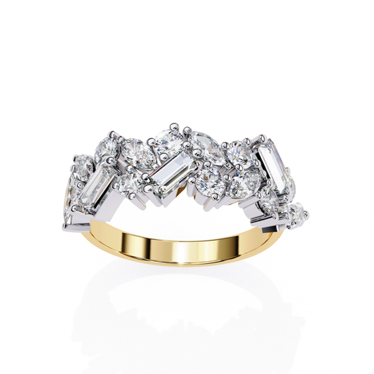 Elegant multi-metal ring with oval and rectangular diamonds