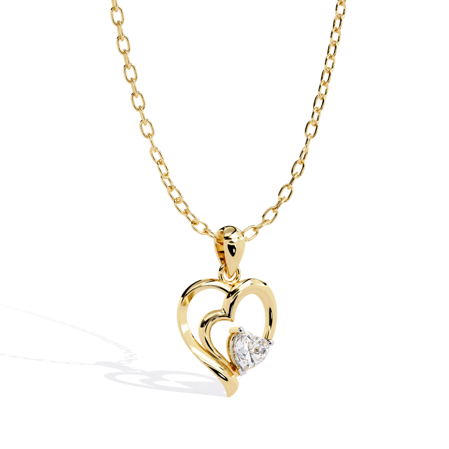 Open Heart Diamond Pendant ad a Small Diamond In Side Line 