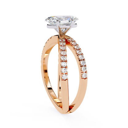 Oval cut diamond ring side angle
Rose gold diamond ring profile view
Oval diamond ring split band design
Diamond engagement ring side profile
Oval diamond ring rose gold band
Luxury oval cut diamond ring
Oval diamond ring with dual band
Elegant oval diamond ring view
Rose gold oval diamond jewelry
Oval diamond ring detailed side