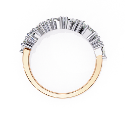 Top inside view of princess cut diamond band in rose gold