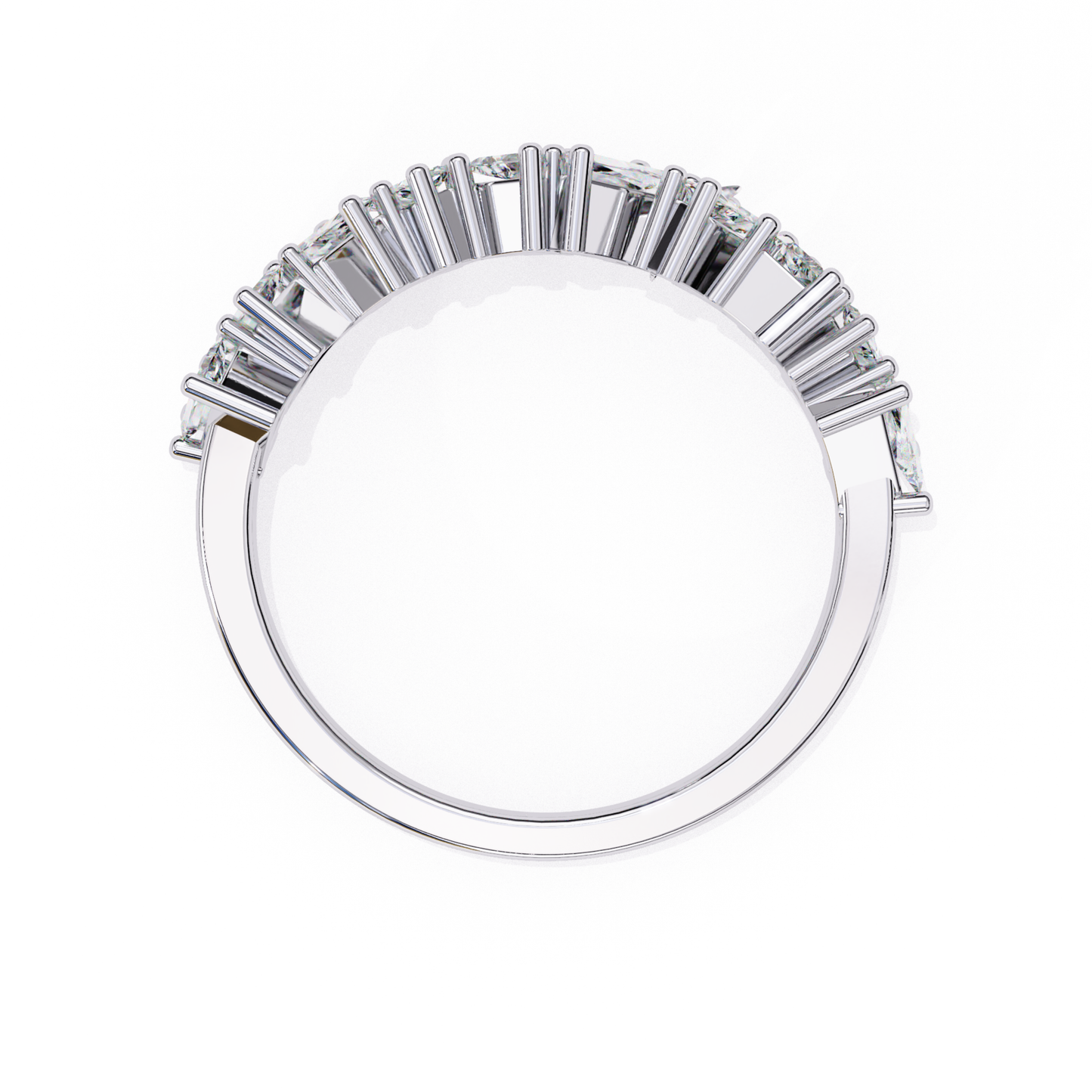 Top inside view of princess cut diamond band in white gold
