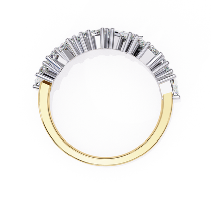 Top inside view of princess cut diamond band in yellow gold