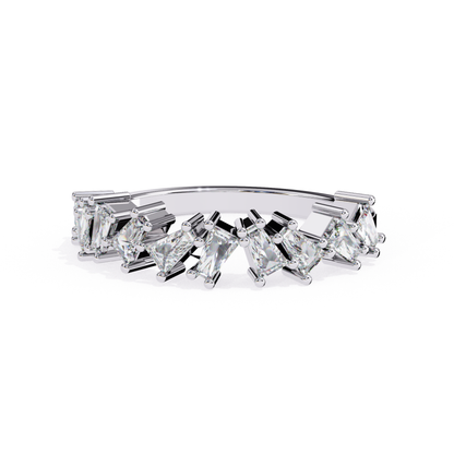 Front angle view of princess cut diamond band in white gold