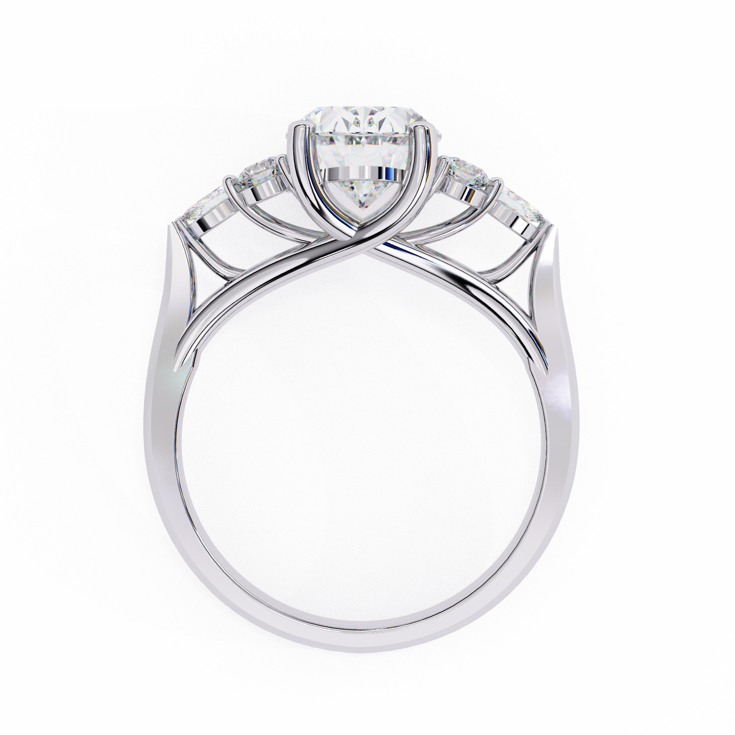Trinity Oval Blossom Ring In White Gold
