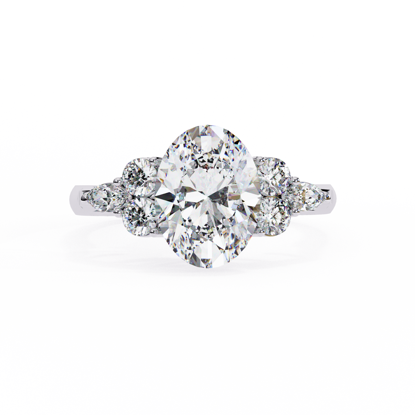 Trinity Oval Blossom Ring In White Gold