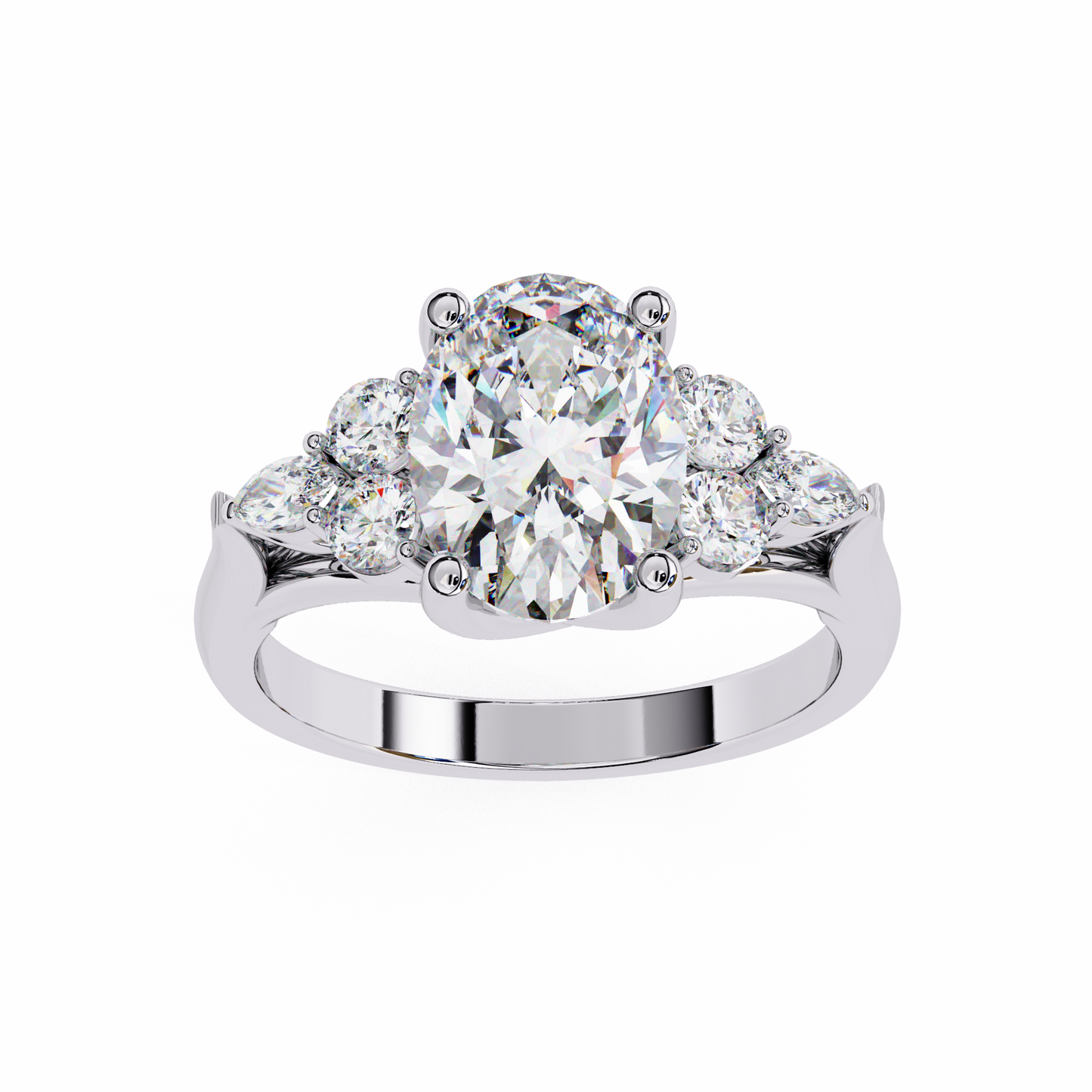 Trinity Oval Blossom Ring In White Gold