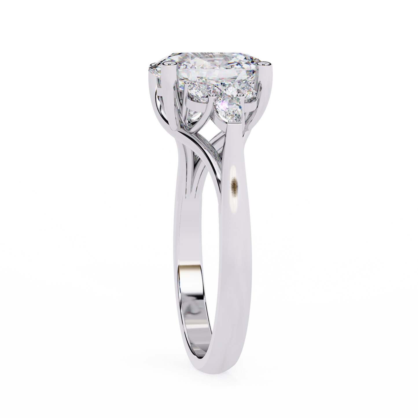 Trinity Oval Blossom Ring In White Gold
