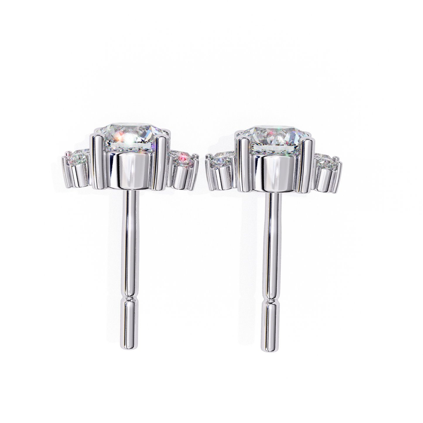  Elegant white-gold stud earrings featuring a radiant diamond design with beautiful surrounding accents.