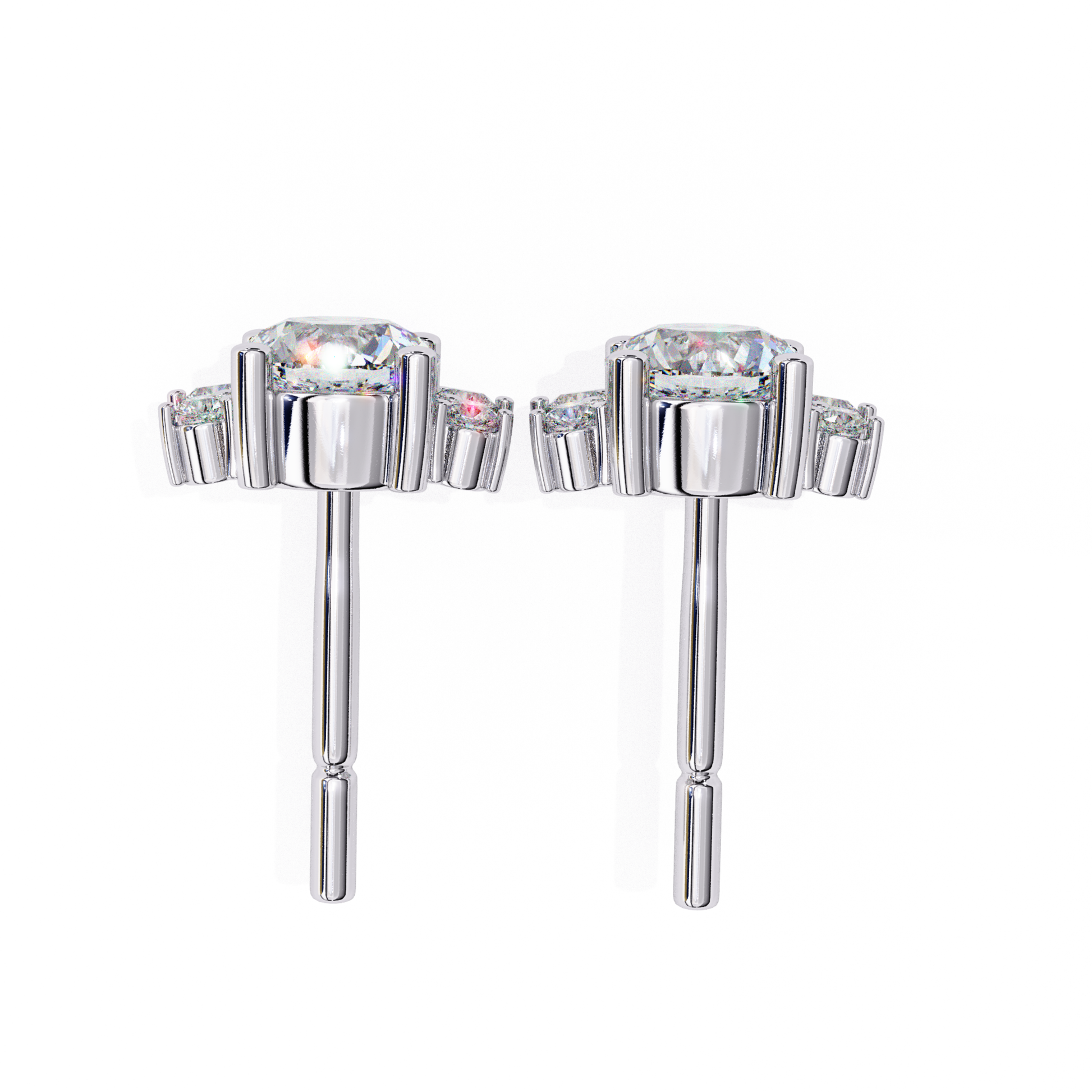  Elegant white-gold stud earrings featuring a radiant diamond design with beautiful surrounding accents.