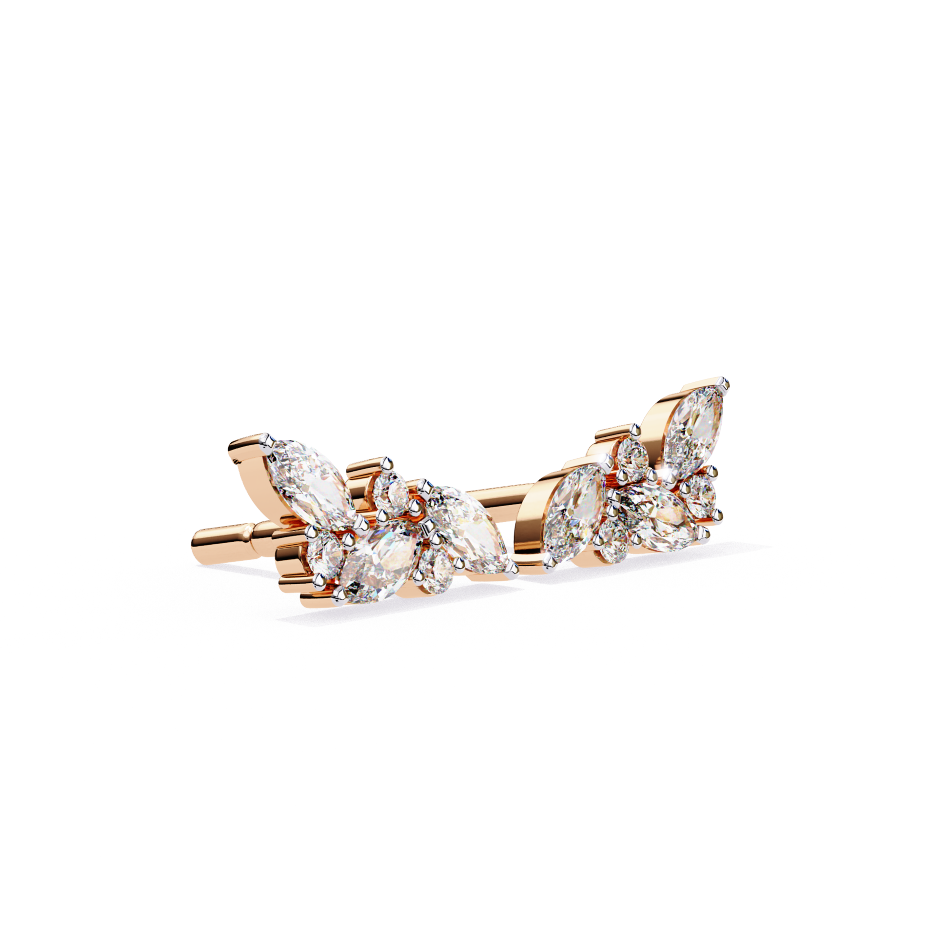  Elegant rose-gold earrings adorned with radiant diamonds, shaped like delicate flowers.