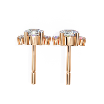  Gorgeous rose-gold stud earrings adorned with brilliant diamonds arranged in a timeless pattern.