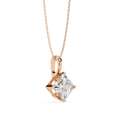 Rose gold diamond angle view with pendent chain