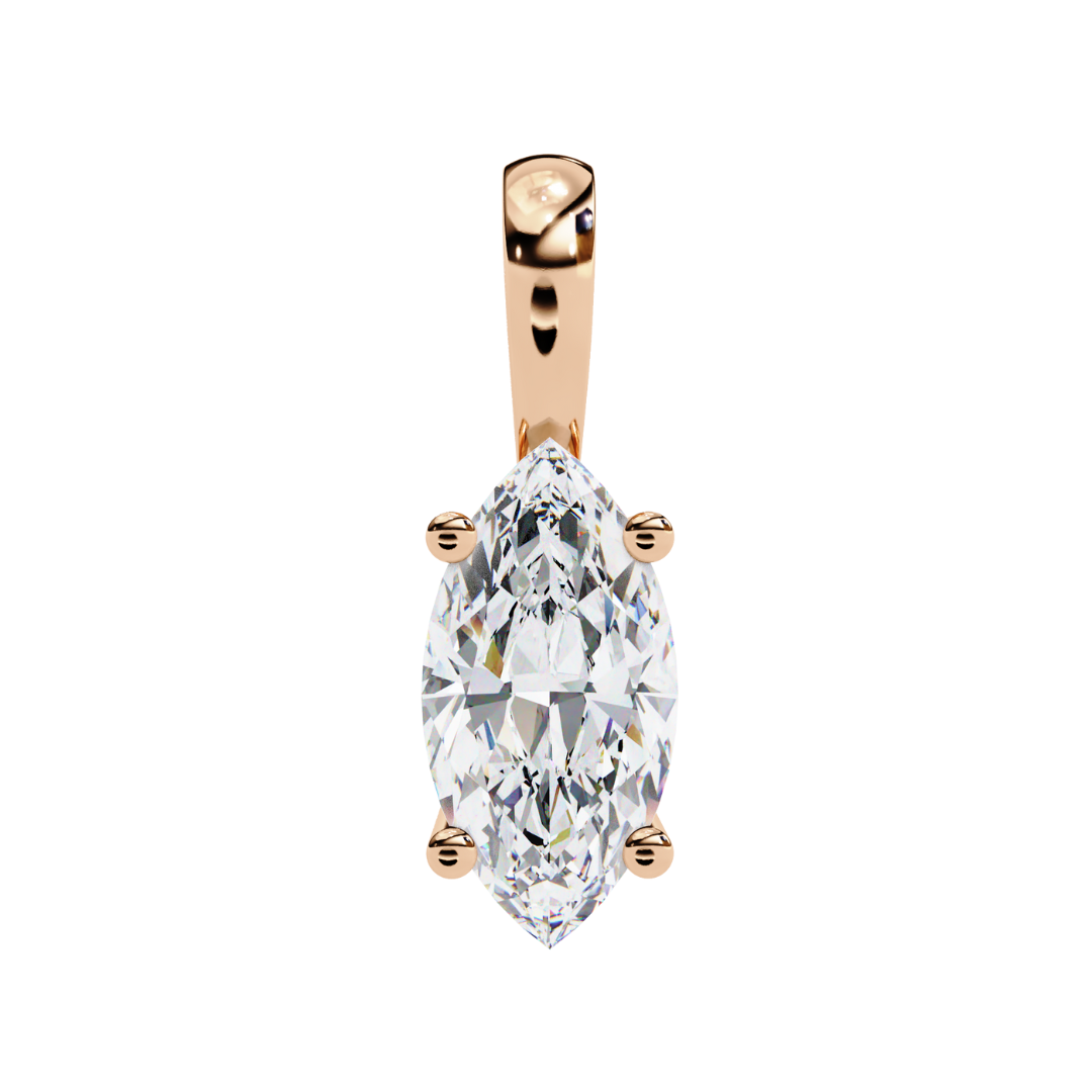 Rose gold pendant featuring a pear-shaped diamond in a four-prong setting.