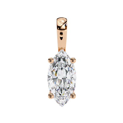 Rose gold pendant featuring a pear-shaped diamond in a four-prong setting.