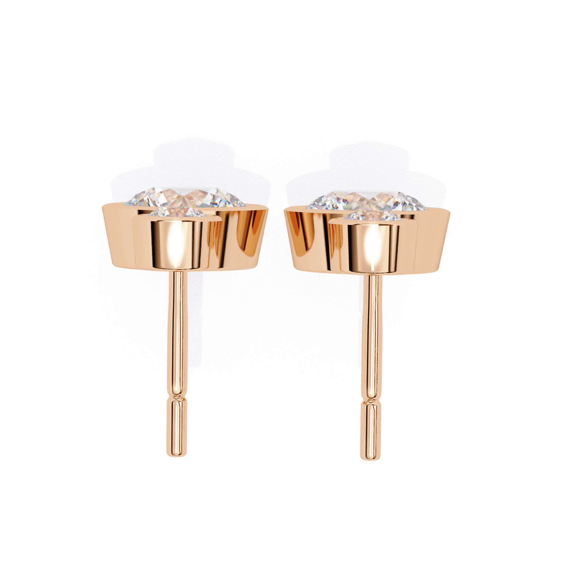 Charming rose gold diamond stud earrings showcasing round-cut diamonds, offering a beautiful and warm glow for a refined look.