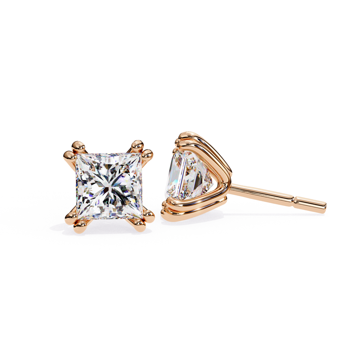 Rose gold diamond stud earrings with prong setting