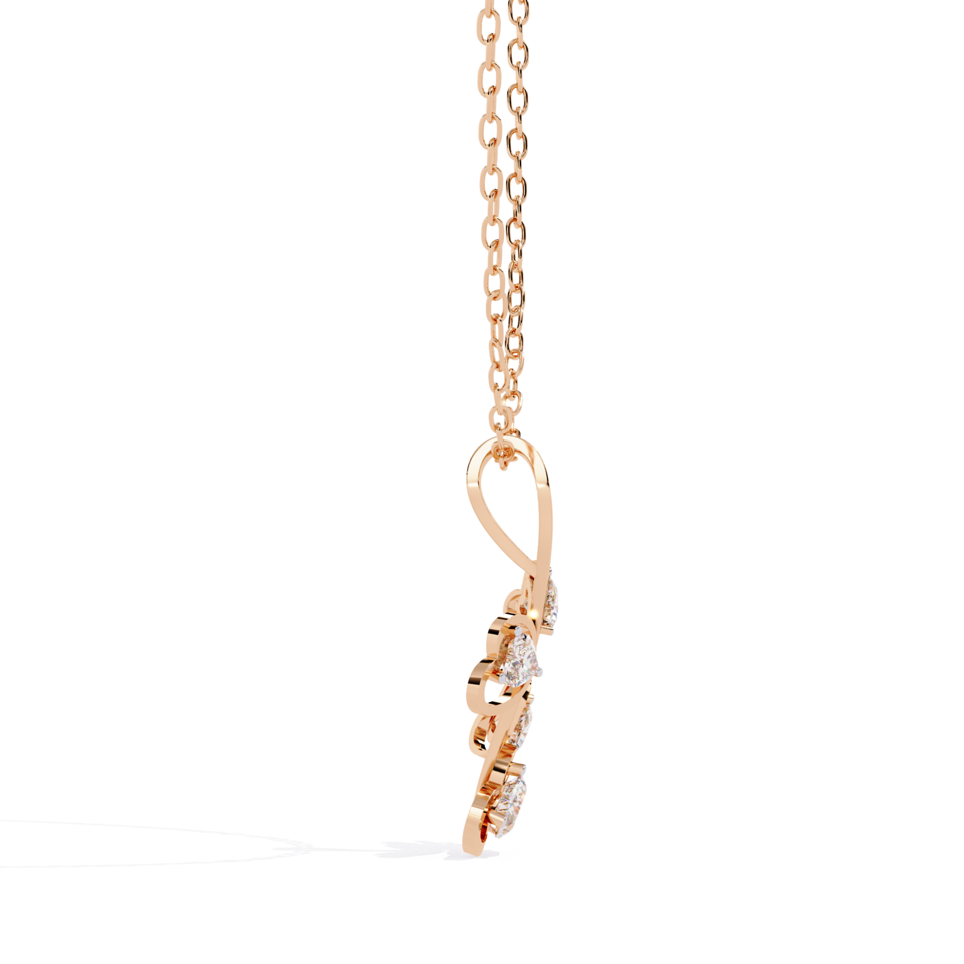 Rose gold heart diamond pendant slim view