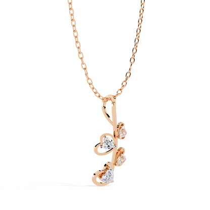 Rose gold heart diamond pendant side view