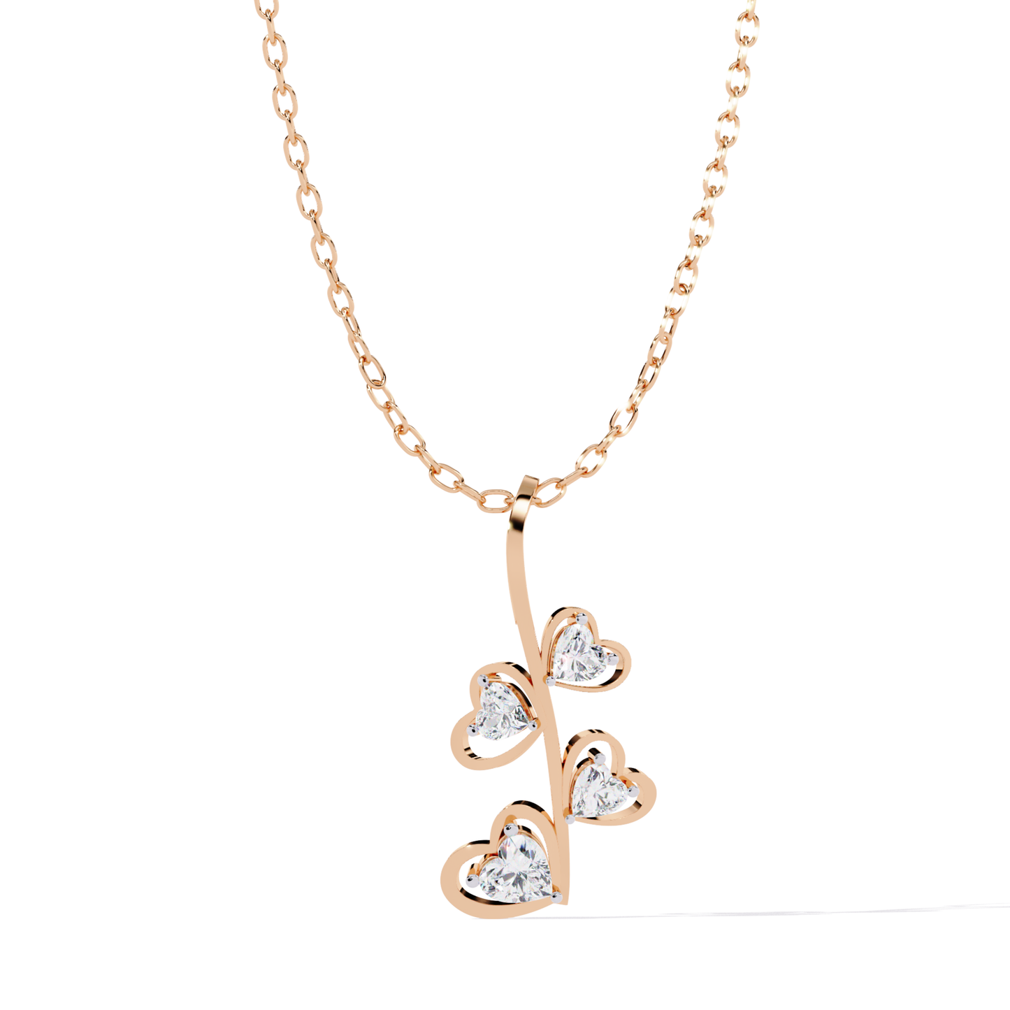 Rose gold heart diamond pendant vertical style