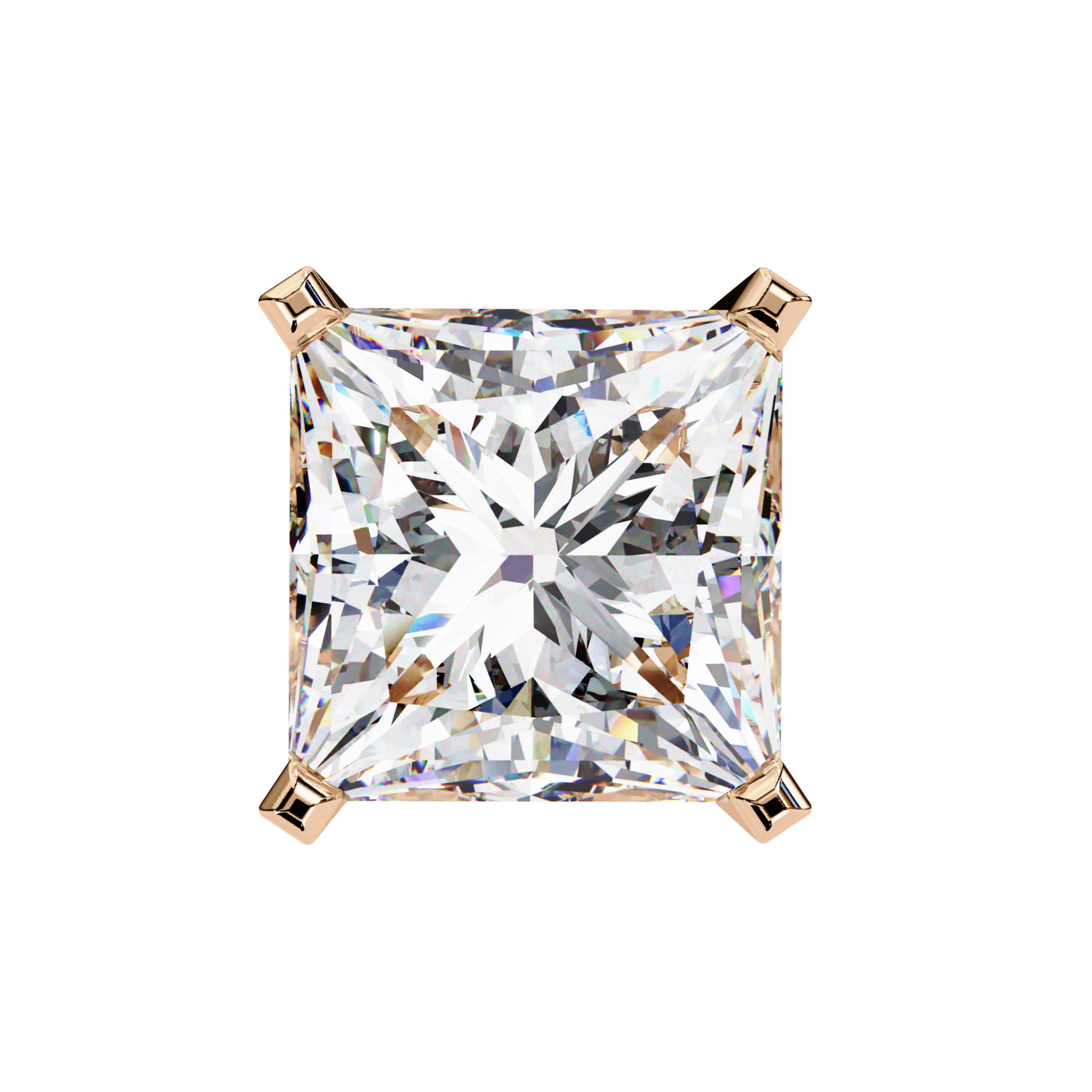 Radiant Cut Diamond Ear Stud In Rose Gold Corner Prong Mount