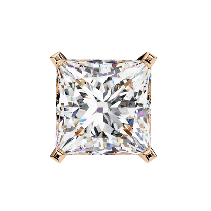 Radiant Cut Diamond Ear Stud In Rose Gold Corner Prong Mount
