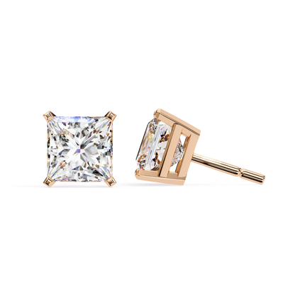 Radiant Cut Diamond Stud Earrings In Rose Gold Prong Mount