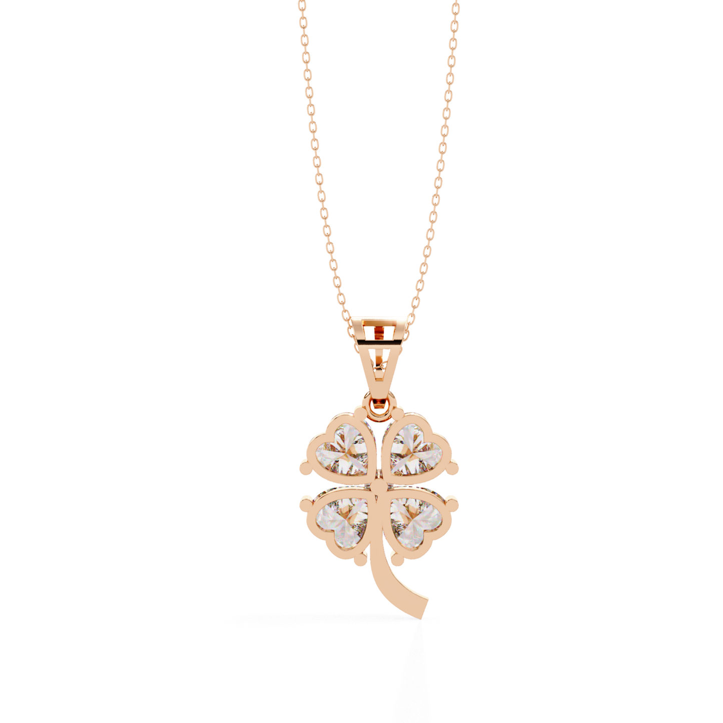 Rose gold flower necklace back view with round diamonds