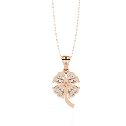 Rose gold flower necklace back view with round diamonds