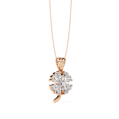 Rose gold flower necklace with round diamonds side view