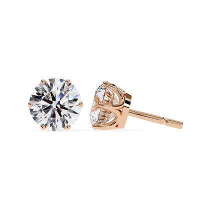 Round diamond stud earring in rose gold setting