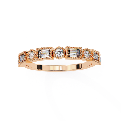 Rose Band With Round And Step Cut Gems Front View