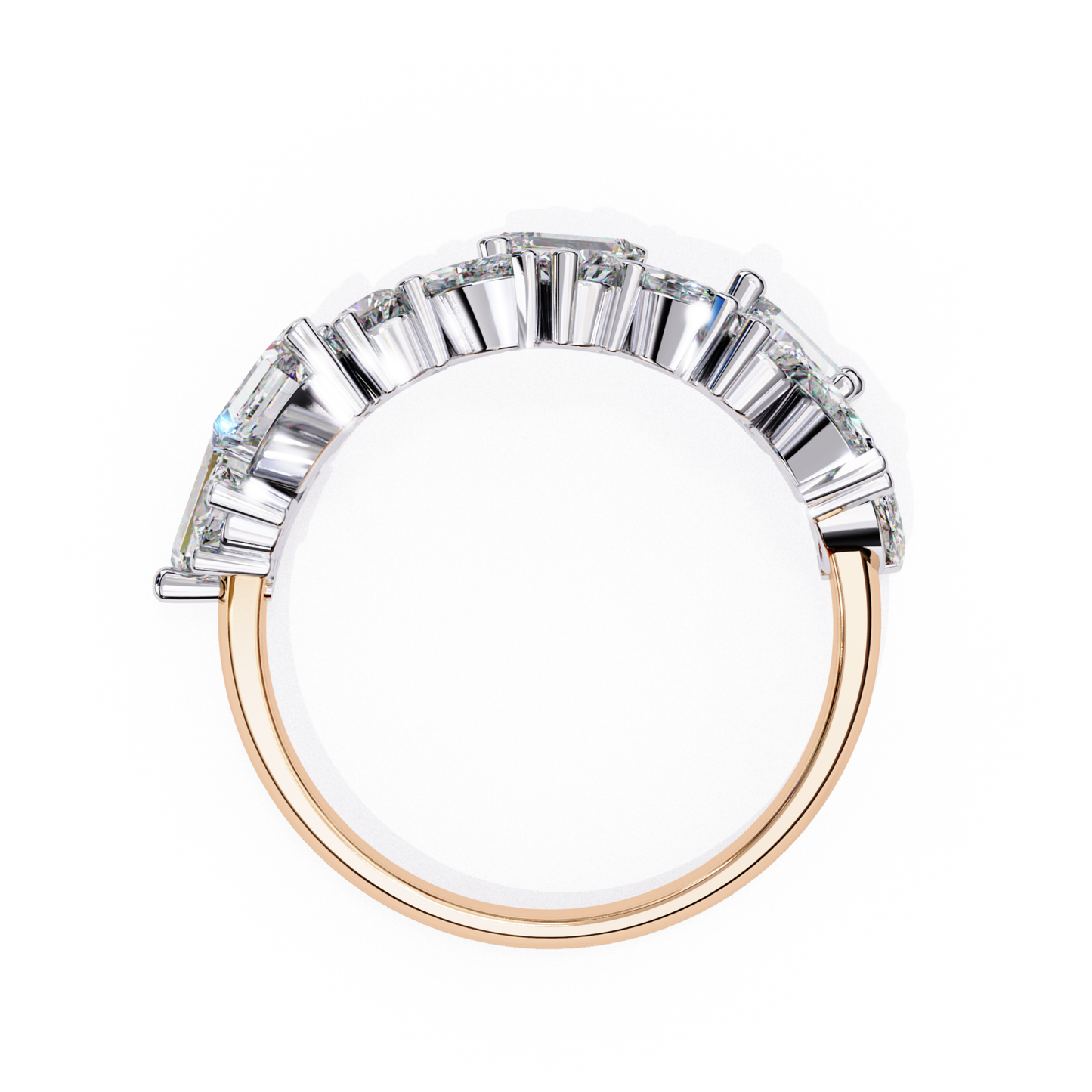 view of a two-tone ring with diamonds set in rose