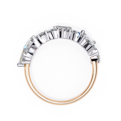 view of a two-tone ring with diamonds set in rose