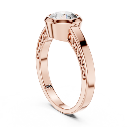 Rose gold bezel round diamond ring side view design
Side angle rose gold bezel set round diamond ring
Rose gold round diamond bezel ring side profile
Bezel style round diamond ring in rose gold side view
Rose gold diamond ring with bezel setting side angle
Round diamond bezel ring rose gold side detailing
Rose gold bezel set diamond ring smooth side look
Side profile rose gold round diamond bezel band
Rose gold bezel diamond ring clean side design
Bezel set round diamond ring rose gold side angle